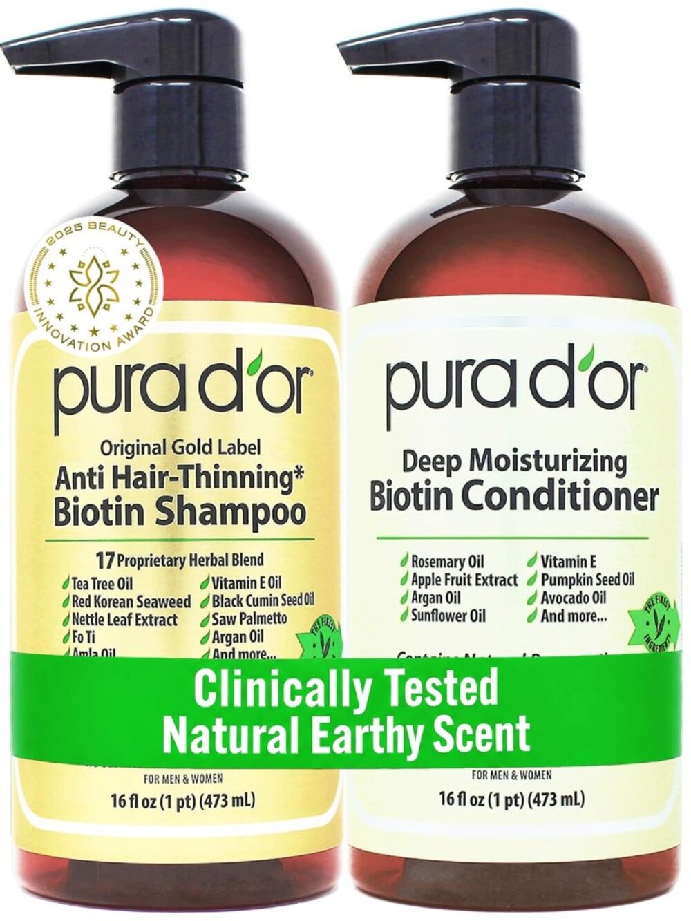 PURA D'OR Anti-Thinning Biotin Shampoo and Conditioner NEW PURA DOR
